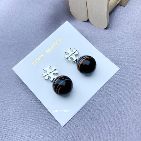 Tory Burch Jewelry - Tory Burch Roxanne Small Drop Earring in Tory Silver / Black Multi (NEW)